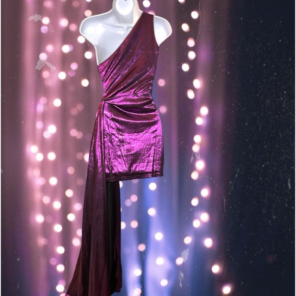 Love And Lemonade Purple One Shoulder Mini Dress W/Train NWT Medium Prom - Picture 10 of 16